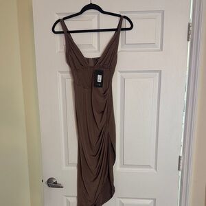 Fashion Nova Asymmetrical Brown Dress